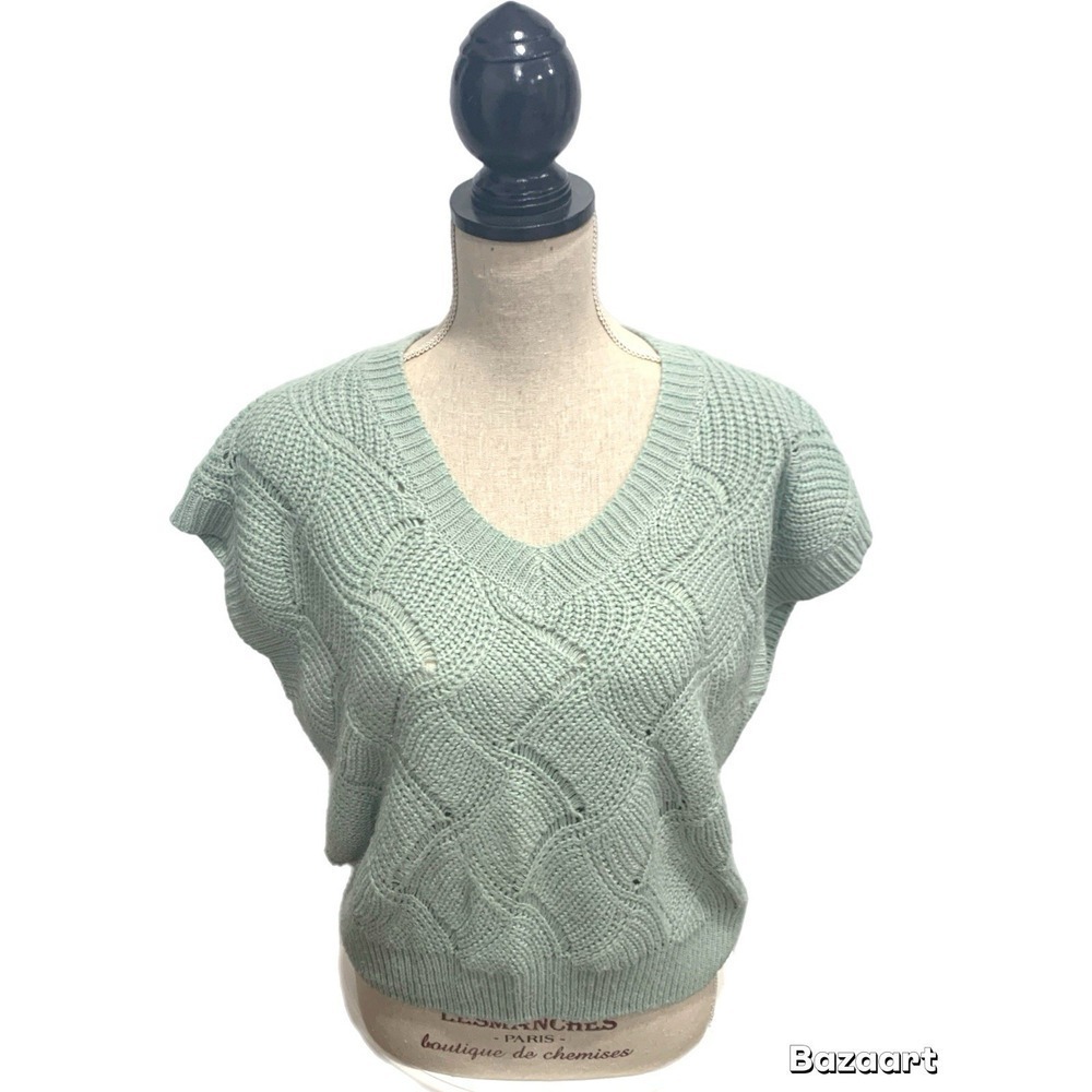 Jessica Simpson Mint Green Cable Knit V Neck Sleeveless Sweater Vest Medium
